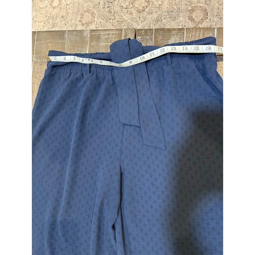 NYCC New York Clothing Co Blue Textured Wide Leg Pants Tie Waist Large‎